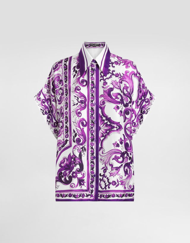 Dolce & Gabbana Majolica-Print Twill Short Sleeve Shirt