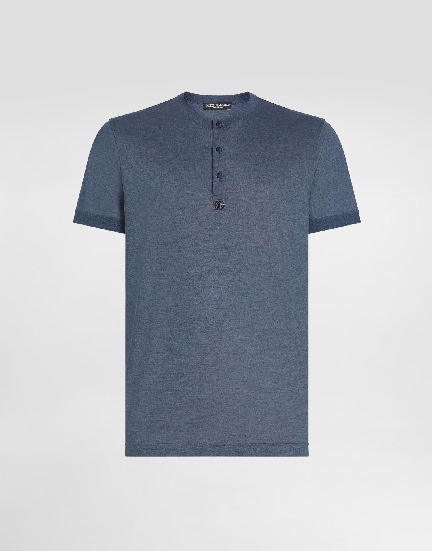 Тениска Dolce & Gabbana Dolce & Gabbana Silk Grandad-Neck T-Shirt with Embroidery Синьо | G8QK3ZG7PGOS8284, 0