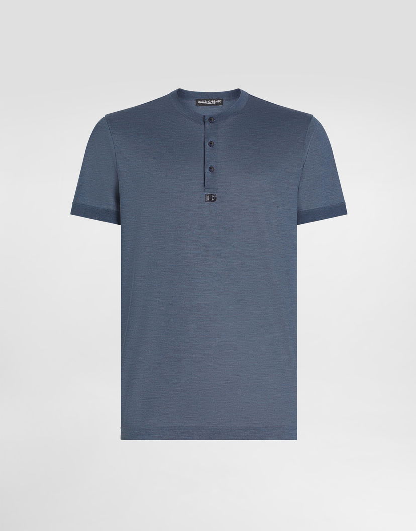 Тениска Dolce & Gabbana Dolce & Gabbana Silk Grandad-Neck T-Shirt with Embroidery Синьо | G8QK3ZG7PGOS8284