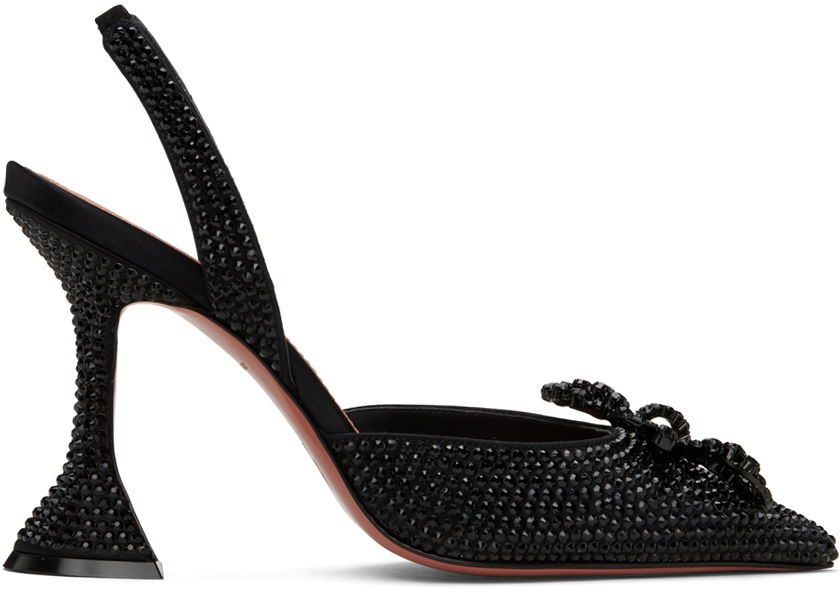 Кецове и обувки Amina Muaddi Amina Muaddi Rosie Crystal Slingback Heels Черно | ROSIE CRYSTAL SLING CL SATIN, 0