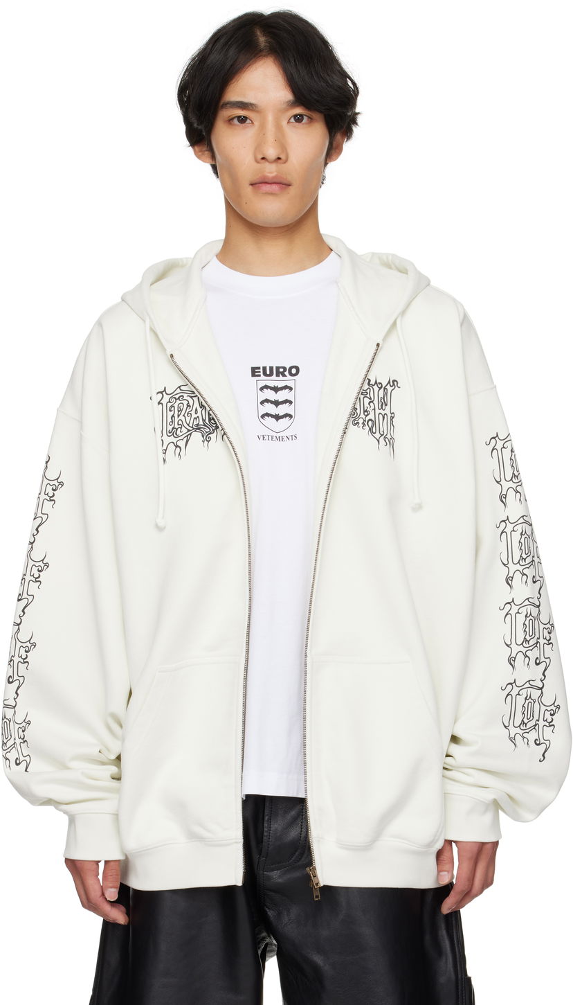 Суитчър VETEMENTS Vetements Cradle of Filth Logo Oversized Zip-Up Hoodie Бяло | UCF76ZU100I