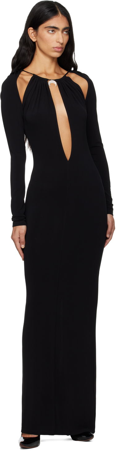 Pокля Marine Serre Marine Serre Draped Jersey Long Sleeve Maxi Dress Черно | WDR410ACJER0082, 3