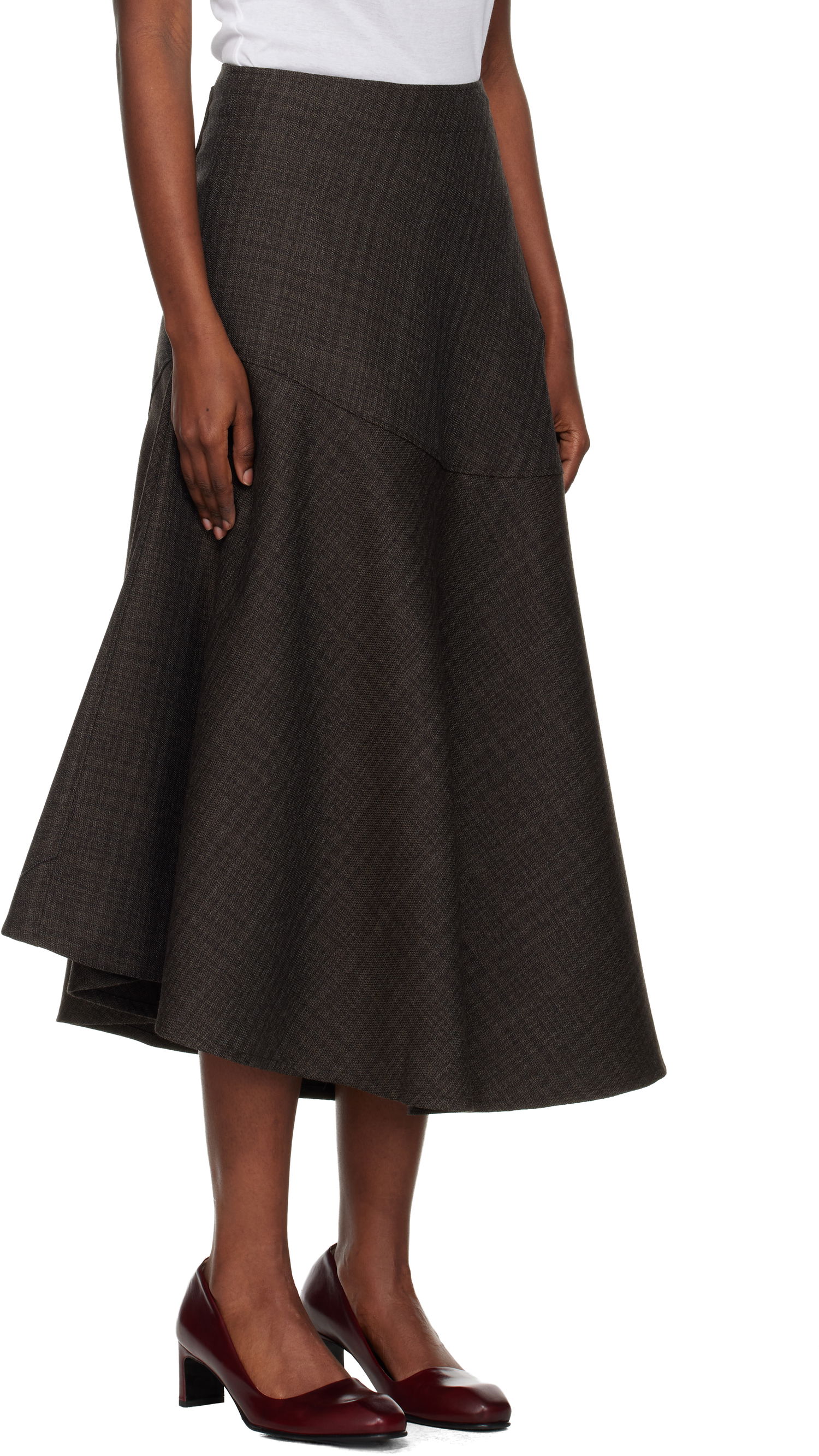 Пола OUR LEGACY Waltz Textured Asymmetric Flared Midi Skirt Кафяво | W4254WB, 1