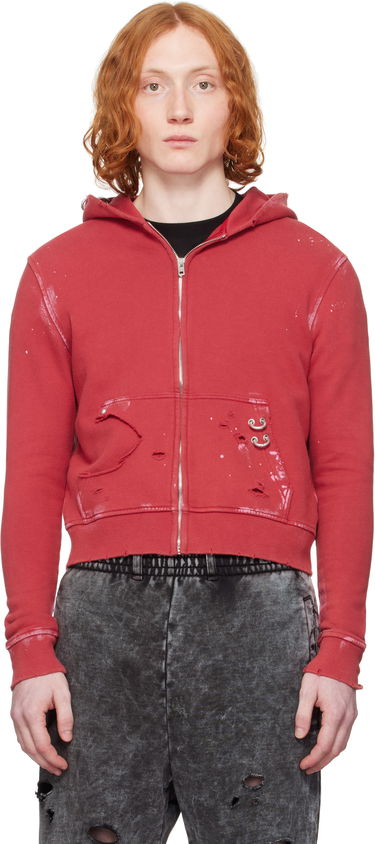 Суитчър We11done We11done Pierced Zip-Up Hoodie Червено | WD-TJ0-25-821-U-RD, 0