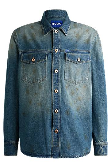 Риза BOSS HUGO Loose-Fit Denim Shirt with Used Effects Синьо | 50534187