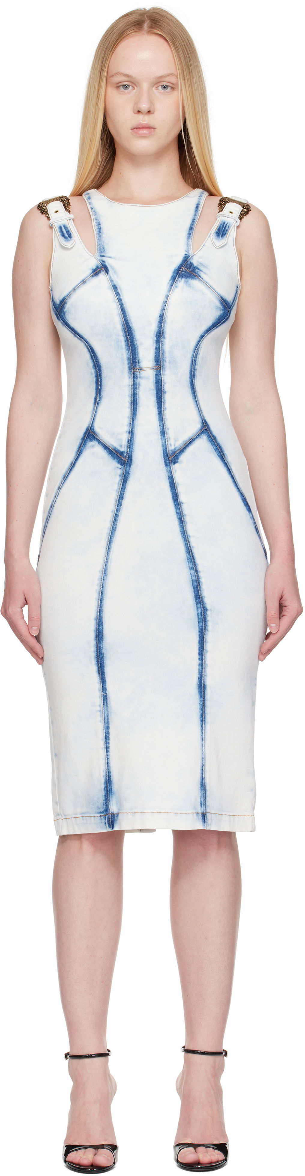 Pокля Versace Versace Jeans Couture Buckled Denim Minidress Синьо | E78HAO95R_EDW063RS5, 0