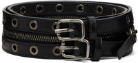 Leather Eyelet Zipper Belt with Double Buckle