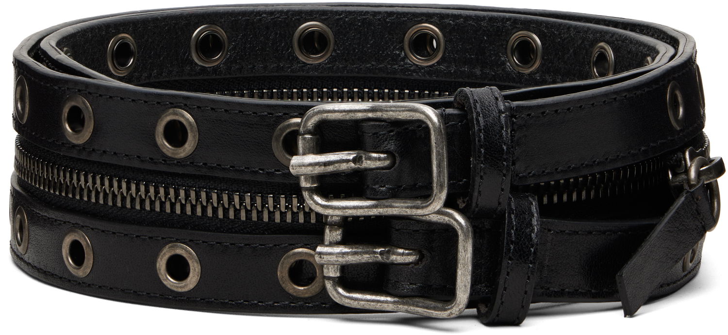 Колани R13 Leather Eyelet Zipper Belt with Double Buckle Черно | R13WA068-A001, 0