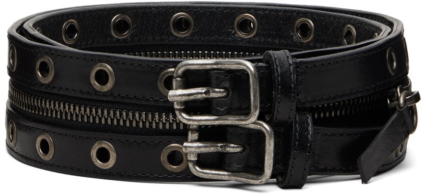 Колани R13 Leather Eyelet Zipper Belt with Double Buckle Черно | R13WA068-A001