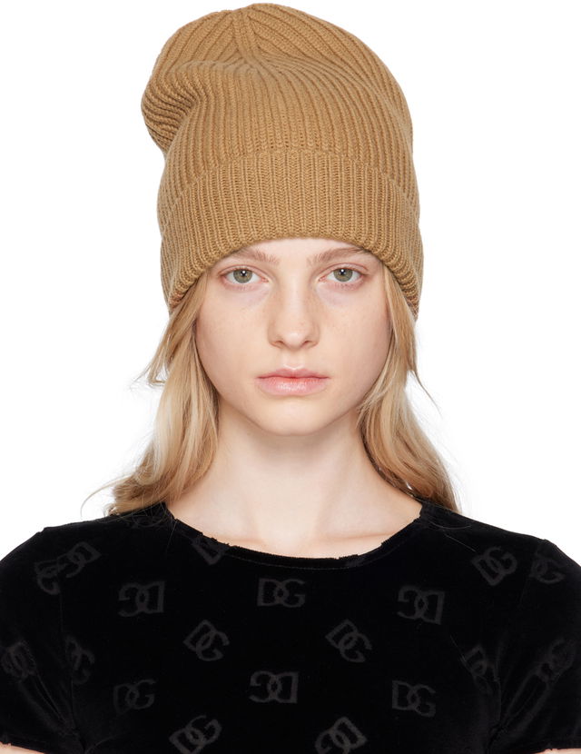 Beige Ribbed Beanie