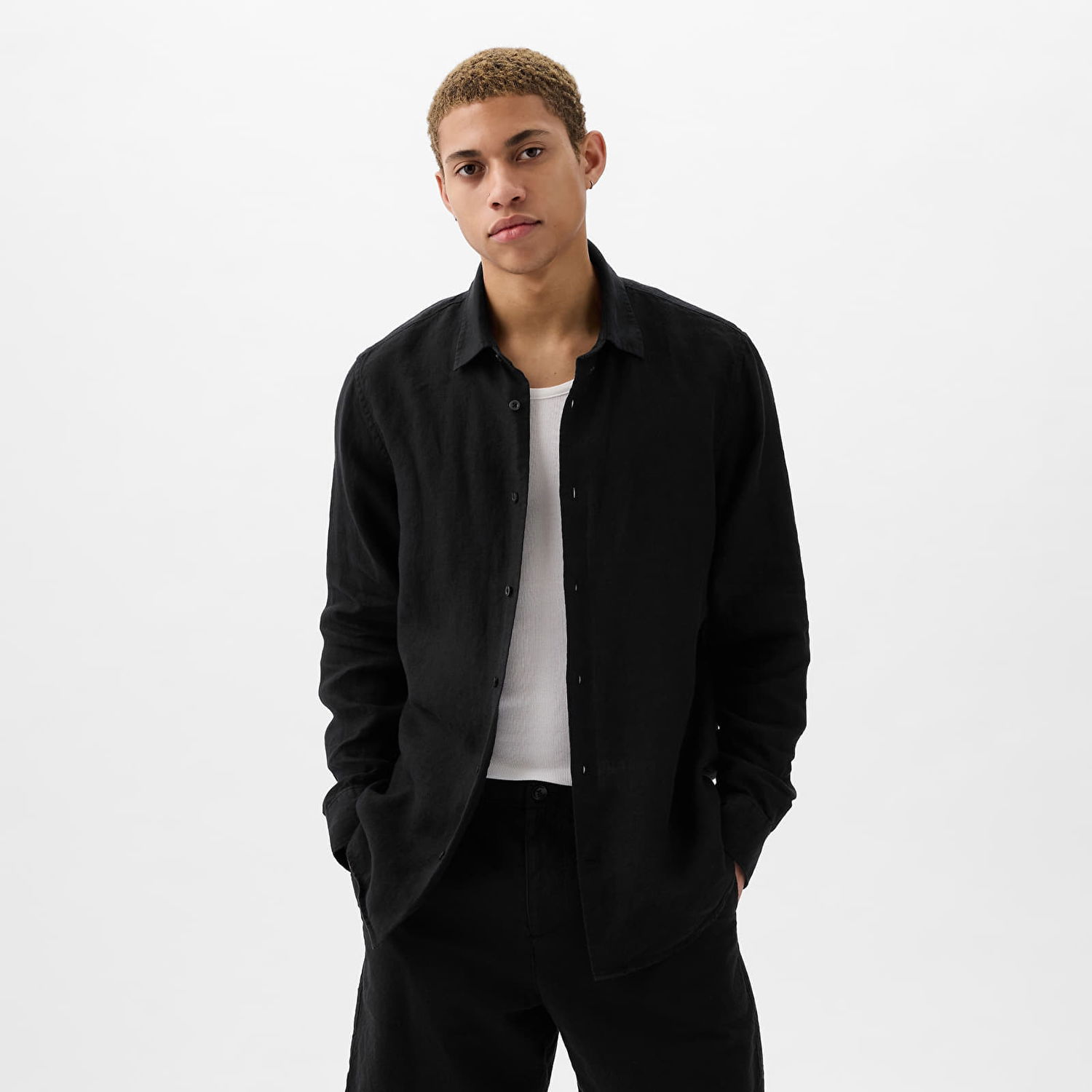 Риза GAP Longsleeve Linen Shirt True Black V2 Черно | 855351-04, 0