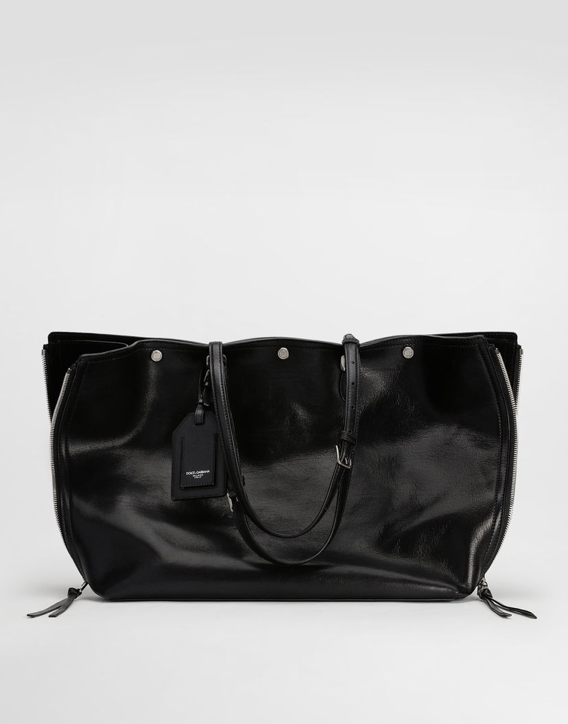 Голяма пазарска чанта Dolce & Gabbana Dolce & Gabbana Atene Calfskin Shopping Bag Черно | BM2535AH85080999