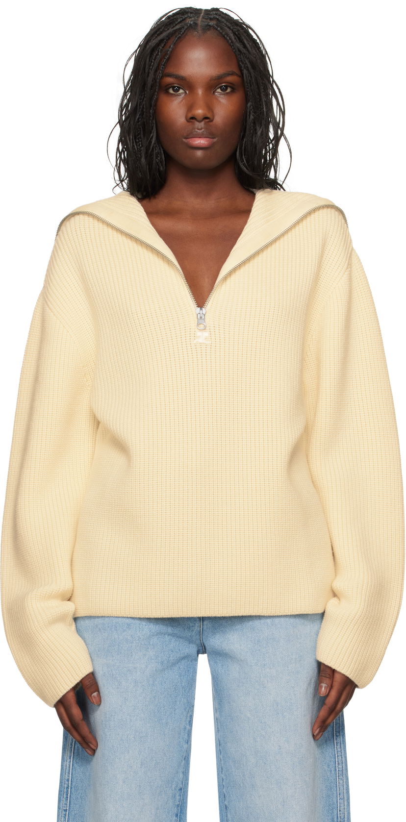 Пуловер Courrèges Ribbed Wool Half-Zip Sweater Жълто | 324MPU182FI0036