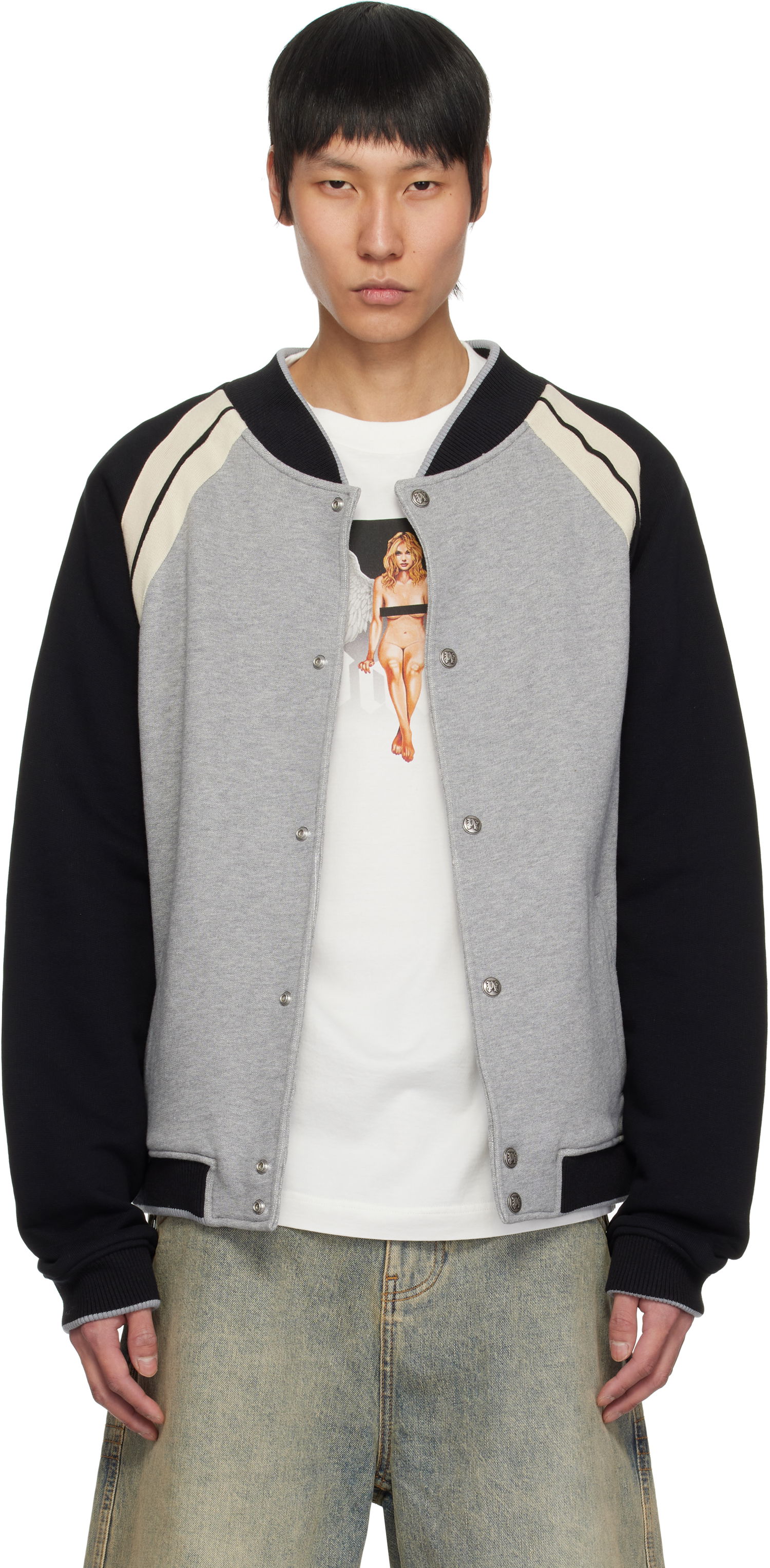 Яке бомбър Palm Angels Palm Angels Varsity Bomber Jacket Сиво | PMEK010S25FAB0010810, 0