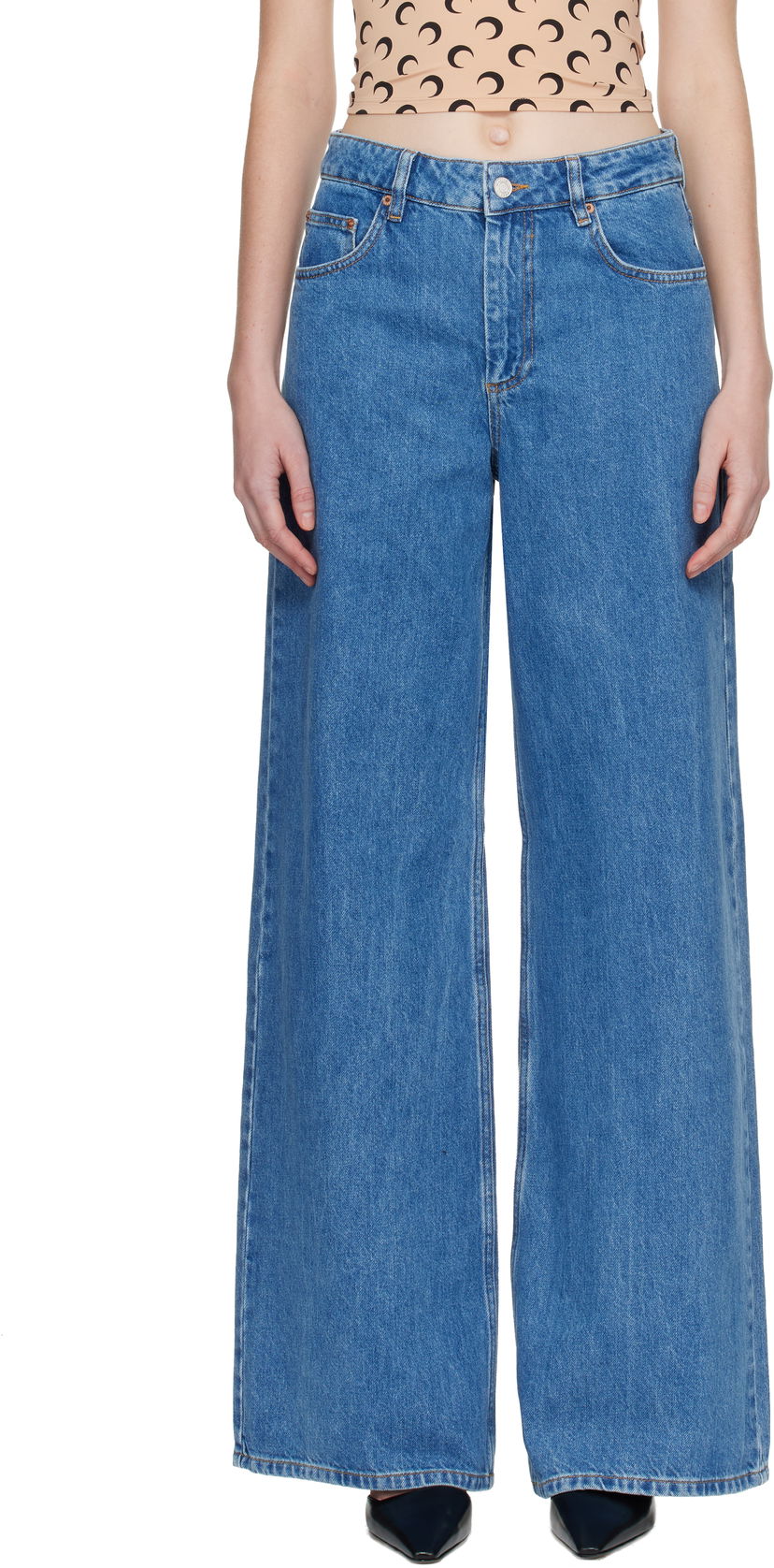 Дънки Marine Serre Marine Serre Moon Laser High-Waist Flare Jeans Синьо | WPA159ACDEN0002