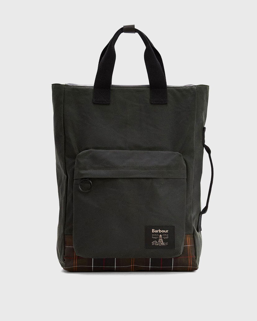 Голяма пазарска чанта Barbour Waxed Field Tote Bag with Plaid Base and Front Pocket Зелено | UBA0714SG91