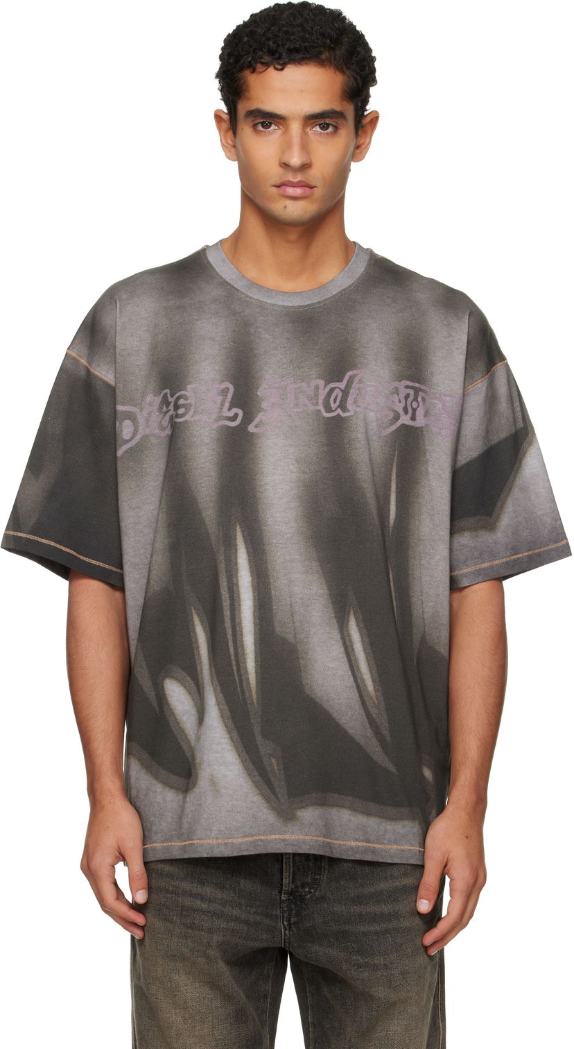 Тениска Diesel Oversized Faded Graphic T-shirt with Contrast Stitching Сиво | A21623-0BKBY-98BA