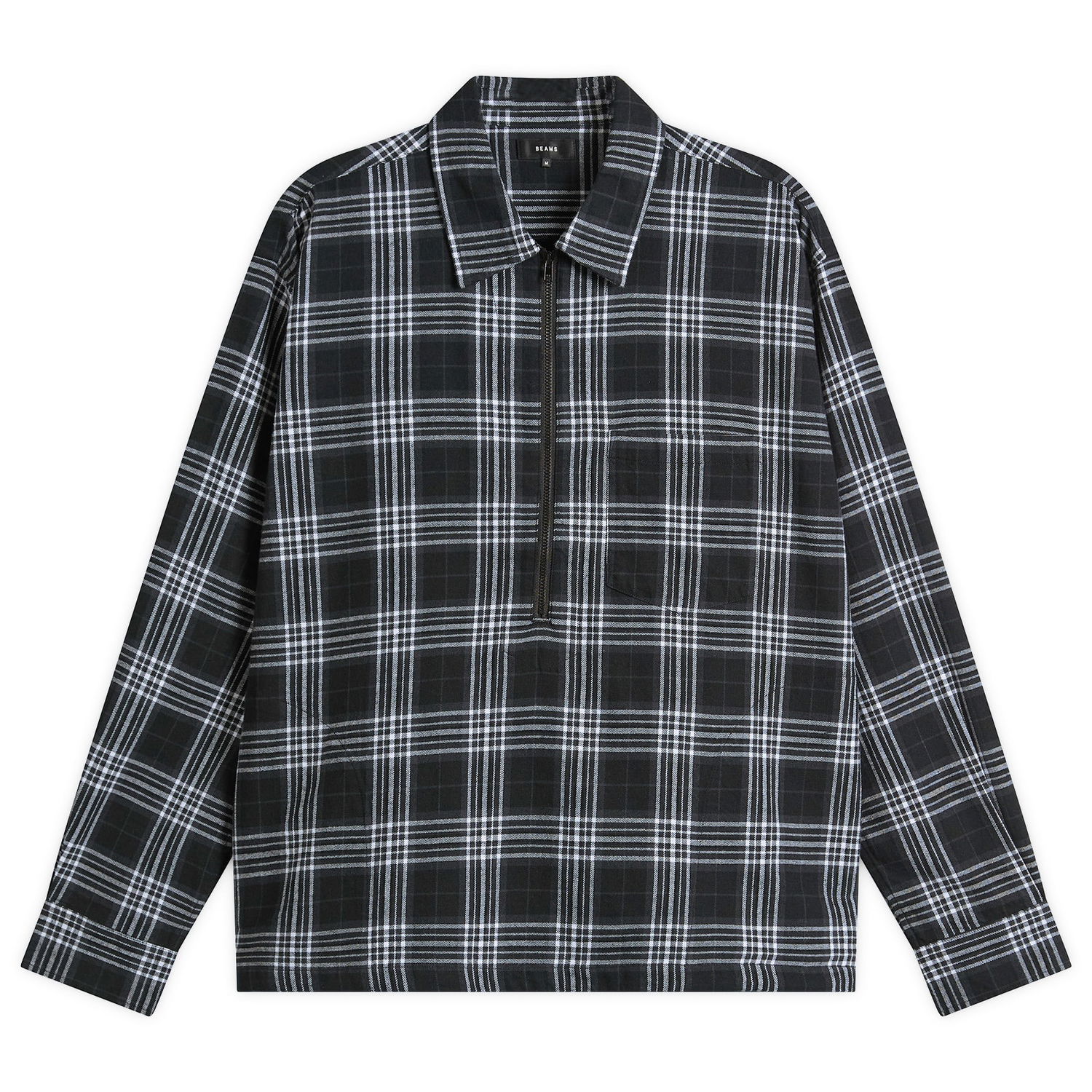 Риза BEAMS Half Zip Pullover Shirt Check Черно | 1111-1245-147-19, 1