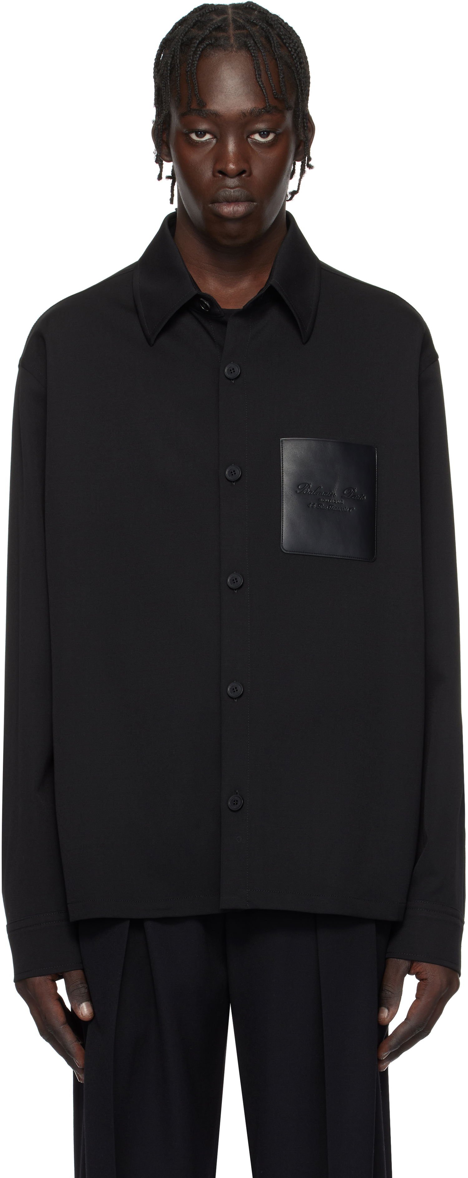 Риза Balmain Couture Label Long Sleeve Shirt Черно | EH1HS391WB01, 0