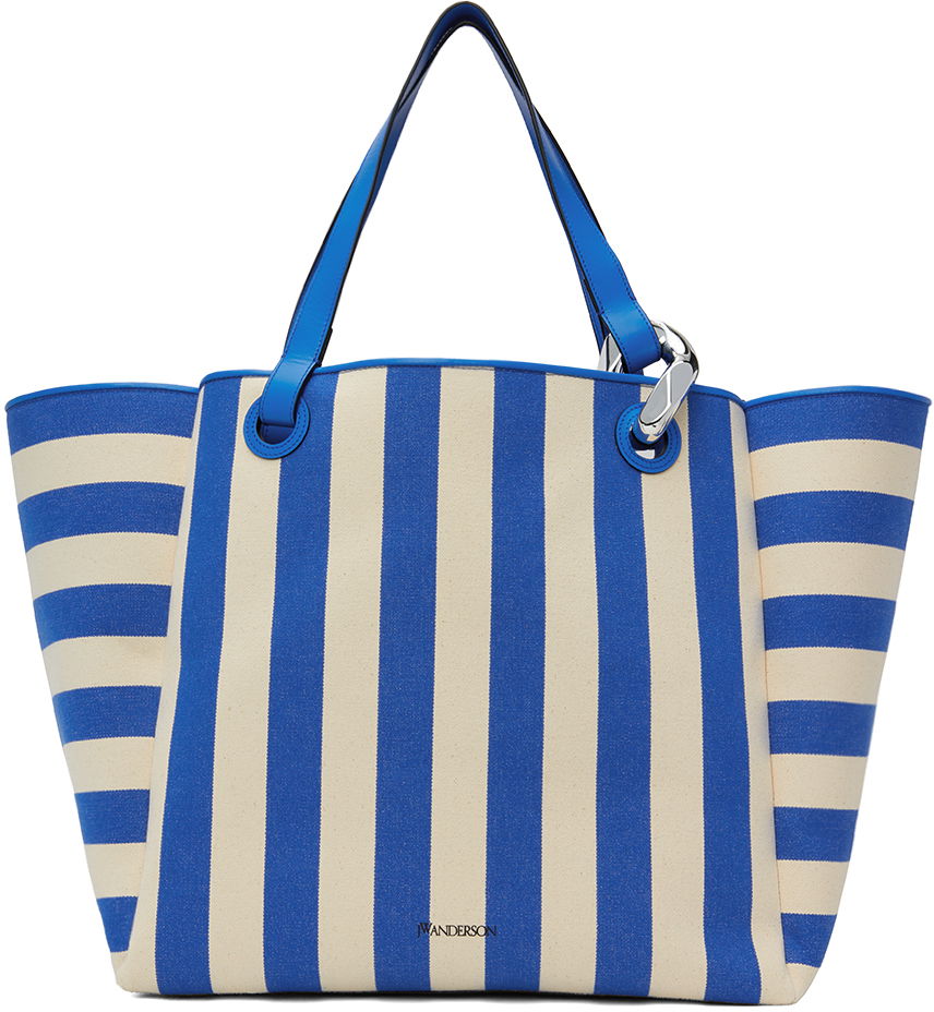 Голяма пазарска чанта JW Anderson Striped Canvas Tote Bag Синьо | HB0575-FA0338, 0