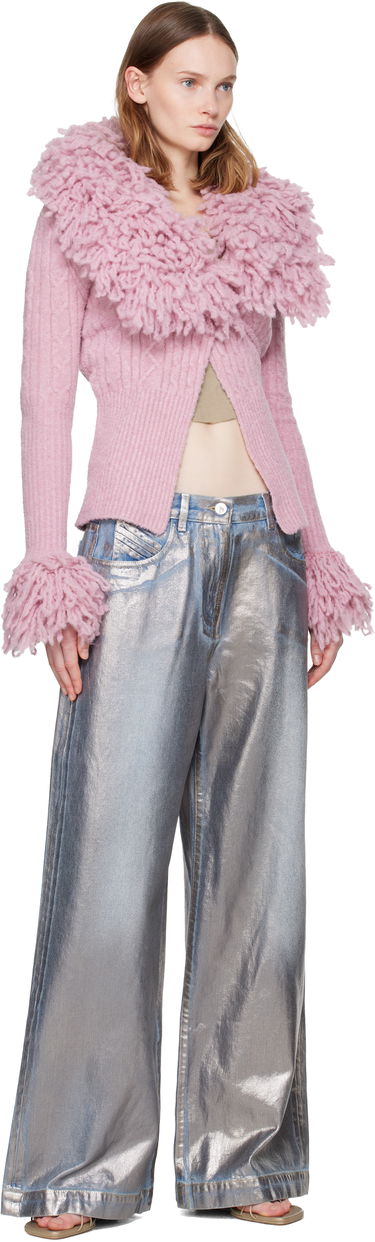 Пуловер The Attico Ribbed Wool Mix Cardigan with Shaggy Collar and Cuffs Розово | 251WCD00006 KWW004AA, 3