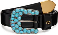 VLogo Signature Brushed Calfskin Belt with Turquoise Stone Buckle