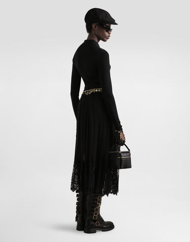 Пола Dolce & Gabbana Dolce & Gabbana Pleated Chiffon Midi Skirt with Lace Trim Черно | F4C6ATFUSNWN0000, 2