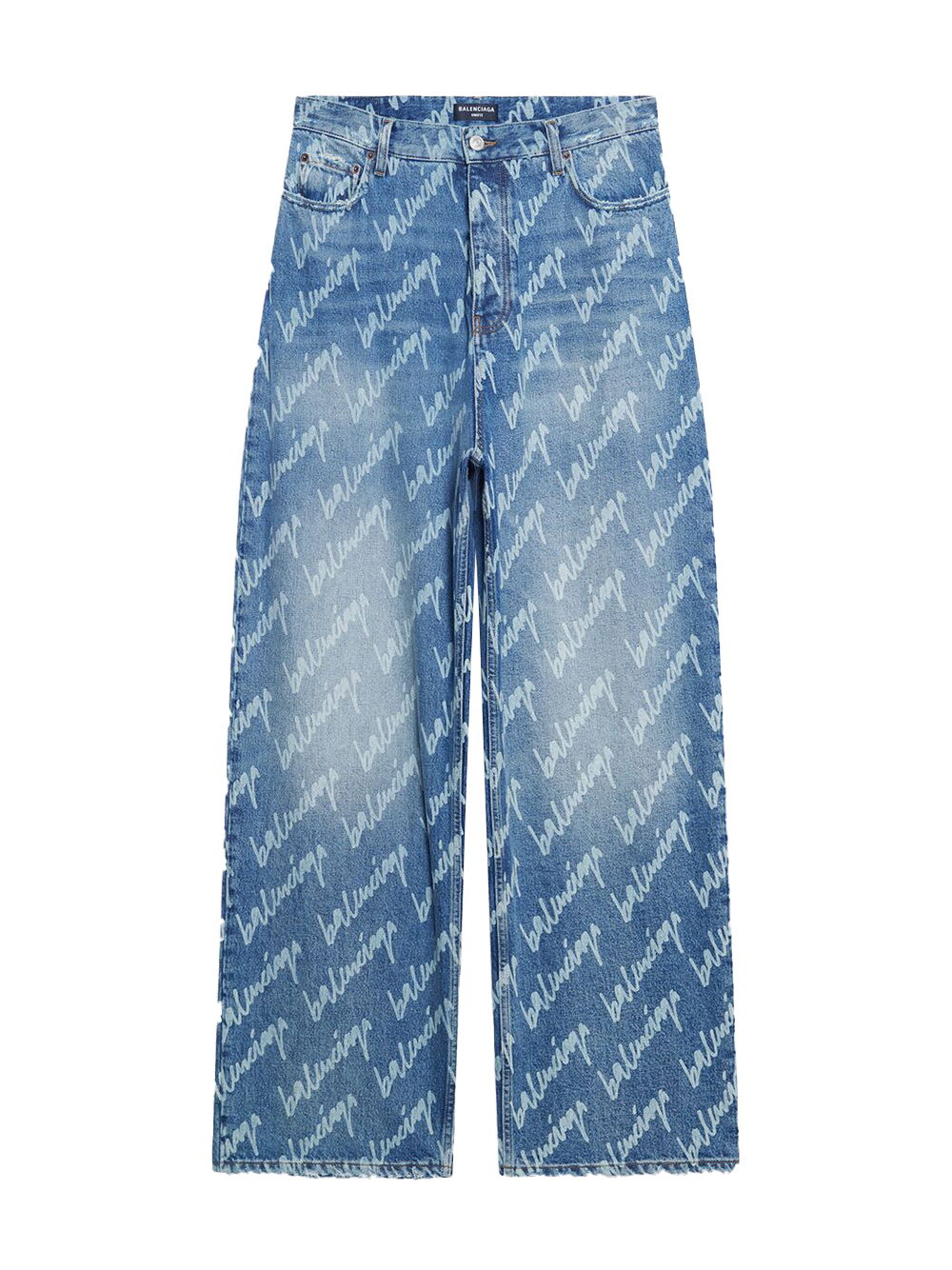 Панталони Balenciaga All Over Logo Large Fit Denim Trousers Синьо | 675230TJW904200, 0