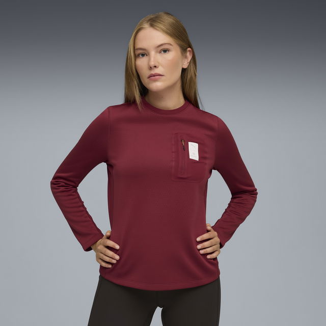 Textured Long-Sleeved Crew Neck Top with Zipper Chest Pocket, PUMA x SAYSKY