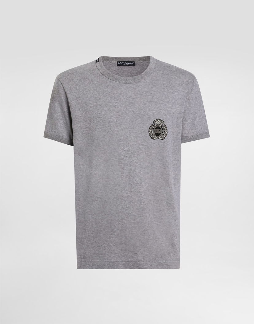 Тениска Dolce & Gabbana Dolce & Gabbana Cotton T-Shirt with Heraldic Patch Сиво | G8PV1ZG7PJ6S8291