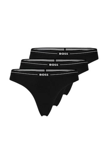 гащички BOSS BOSS Three-Pack Stretch-Cotton Thongs with Logo Waistbands Черно | 50510030