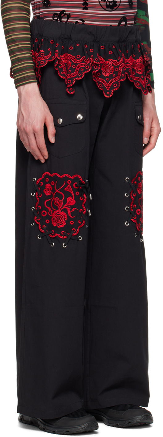 Карго панталони Chopova Lowena Embroidered Wide-Leg Cargo Trousers Черно | 4072, 1