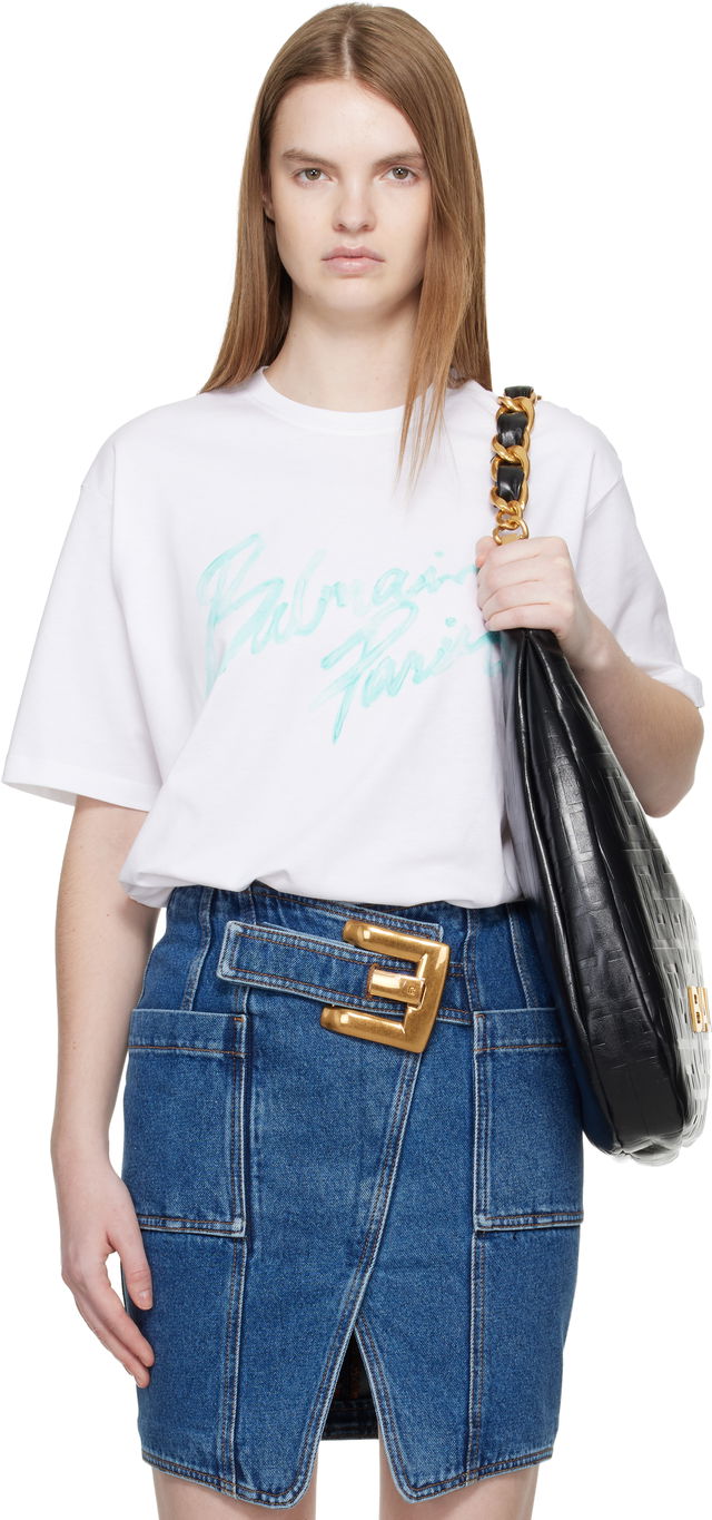 Boxy 'Balmain Paris' Brush Print T-shirt