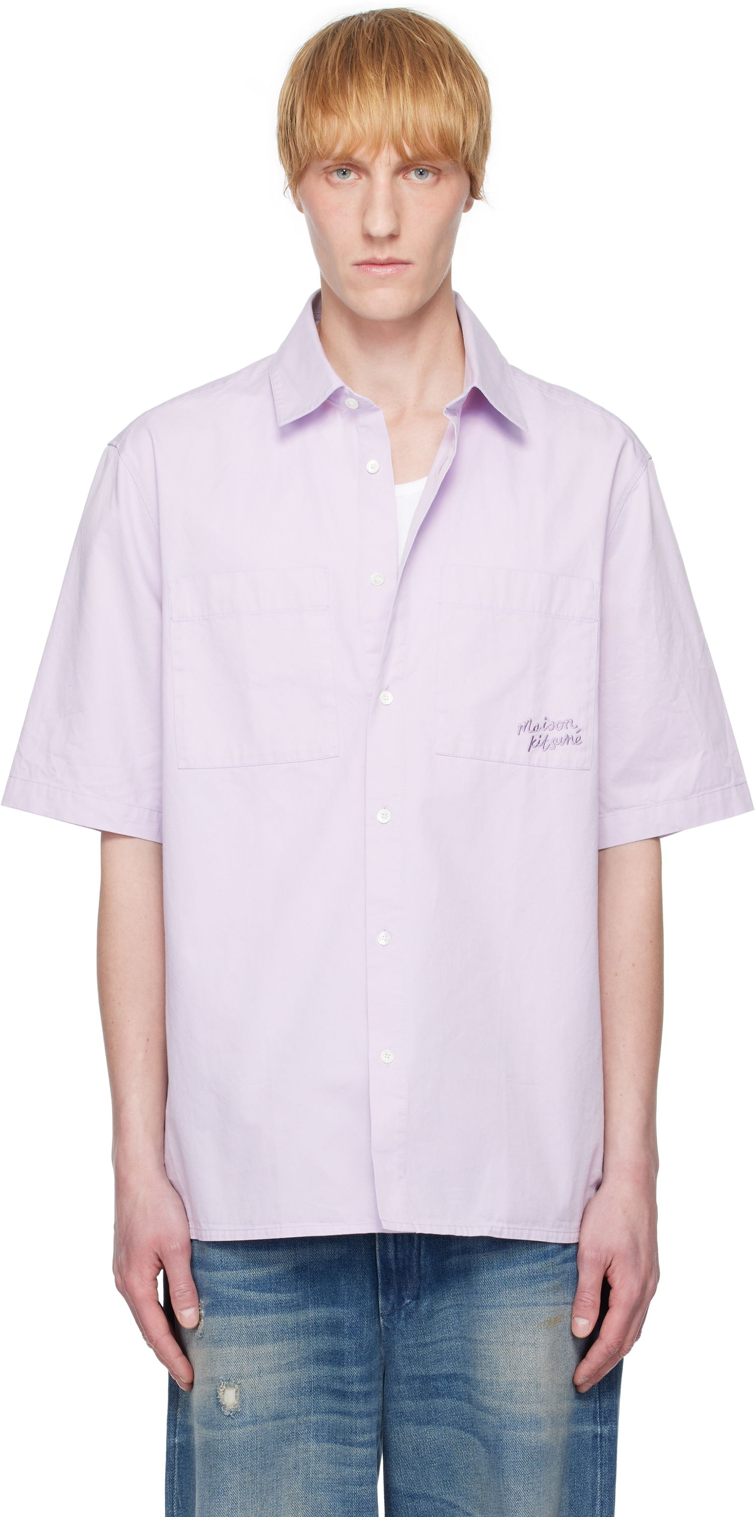 Риза MAISON KITSUNÉ Maison Kitsuné Relaxed Short Sleeve Shirt Лилаво | OM00424WW9031, 0