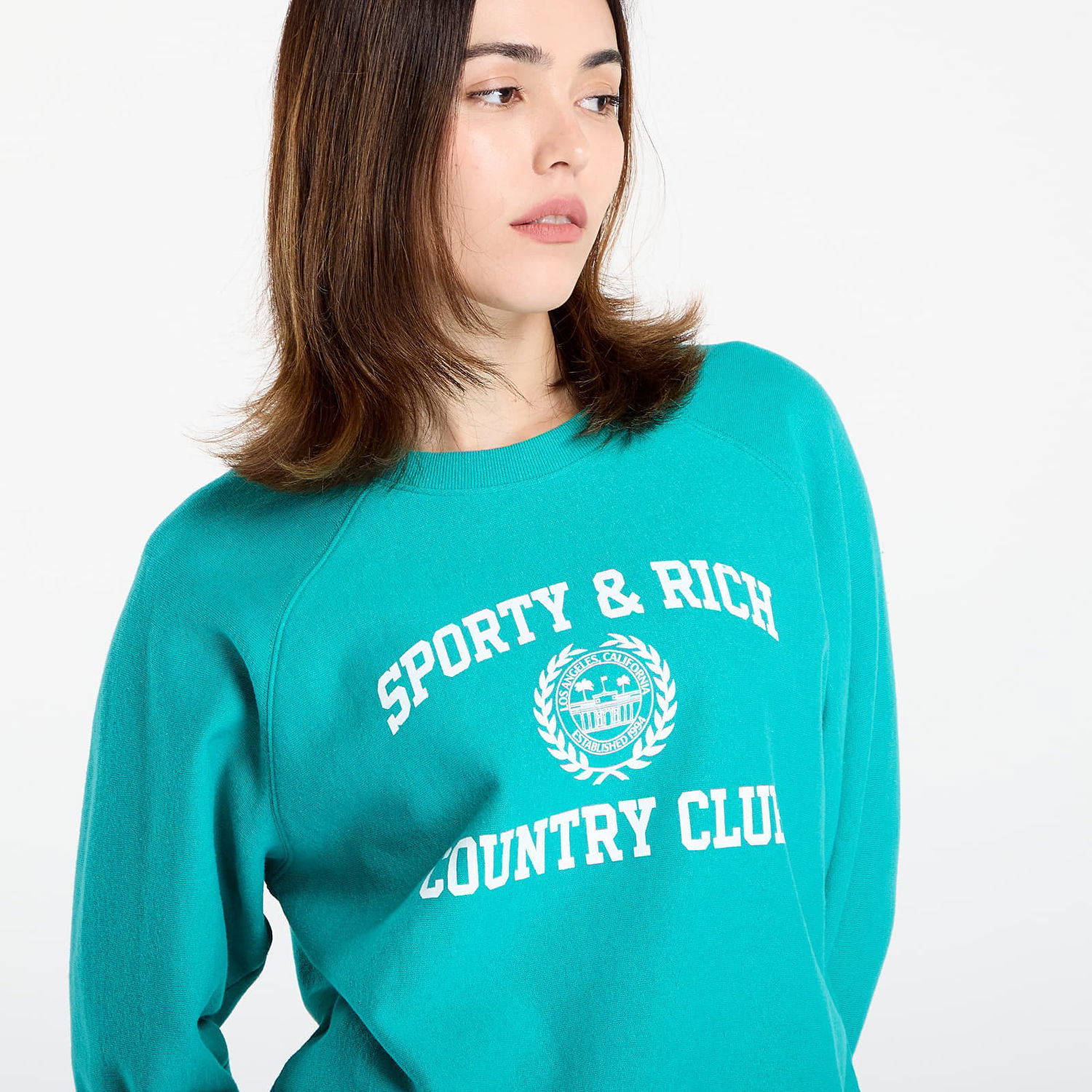 Суитчър Sporty & Rich Sporty & Rich Varsity Crest Soft Crewneck Sweatshirt Тюркоазено | ST082625218GR37, 1