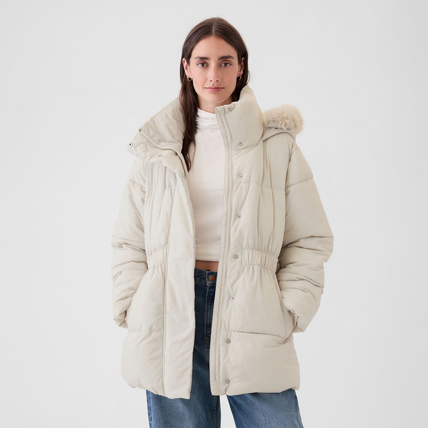 Яке GAP Jacket Puffer Midi Coat Regular Grey XS Бежово | 520185-00, 0