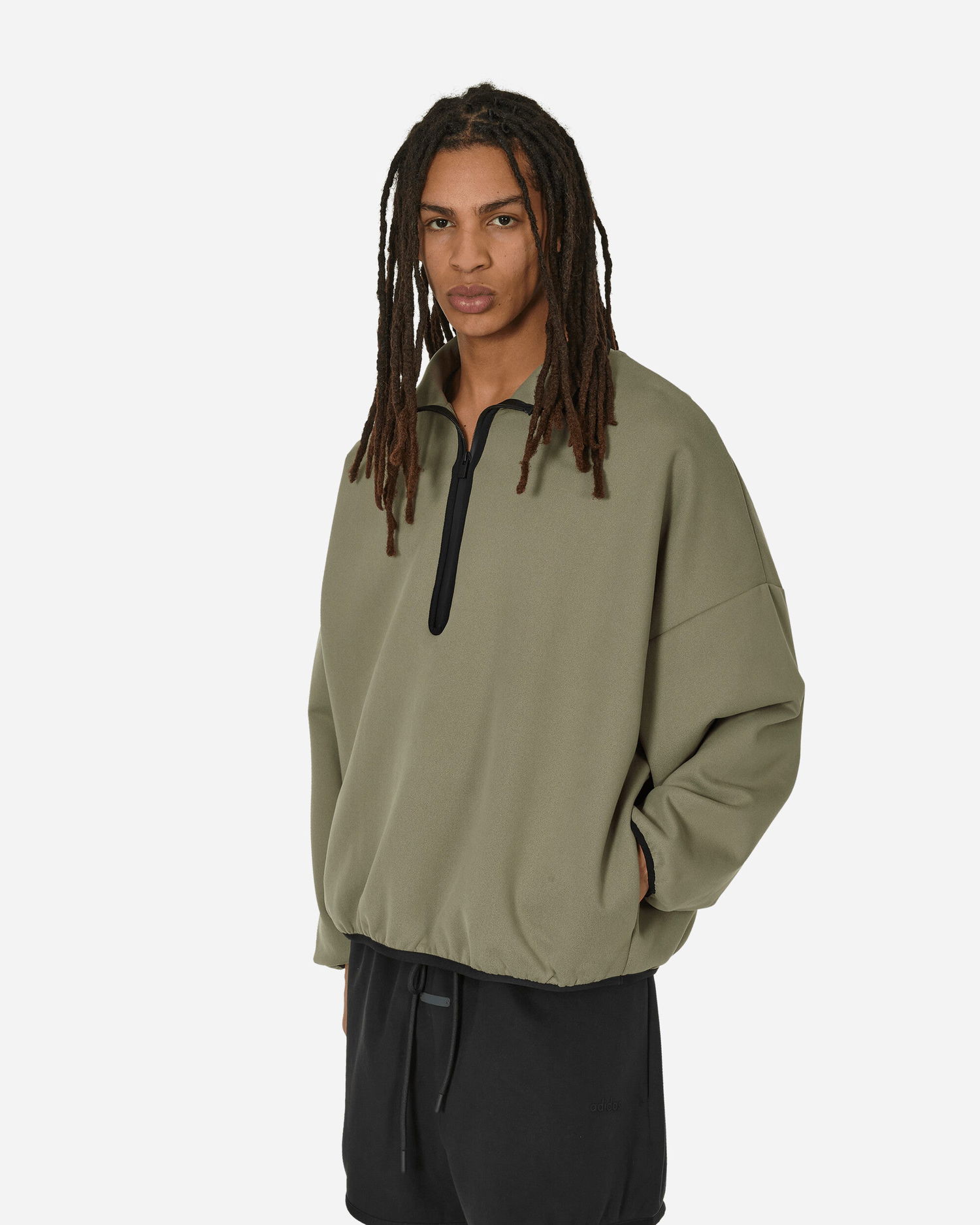 Суитчър adidas Originals Fear of God Athletics Suede Fleece Half-Zip Sweatshirt Clay Зелено | IS8776 001, 0
