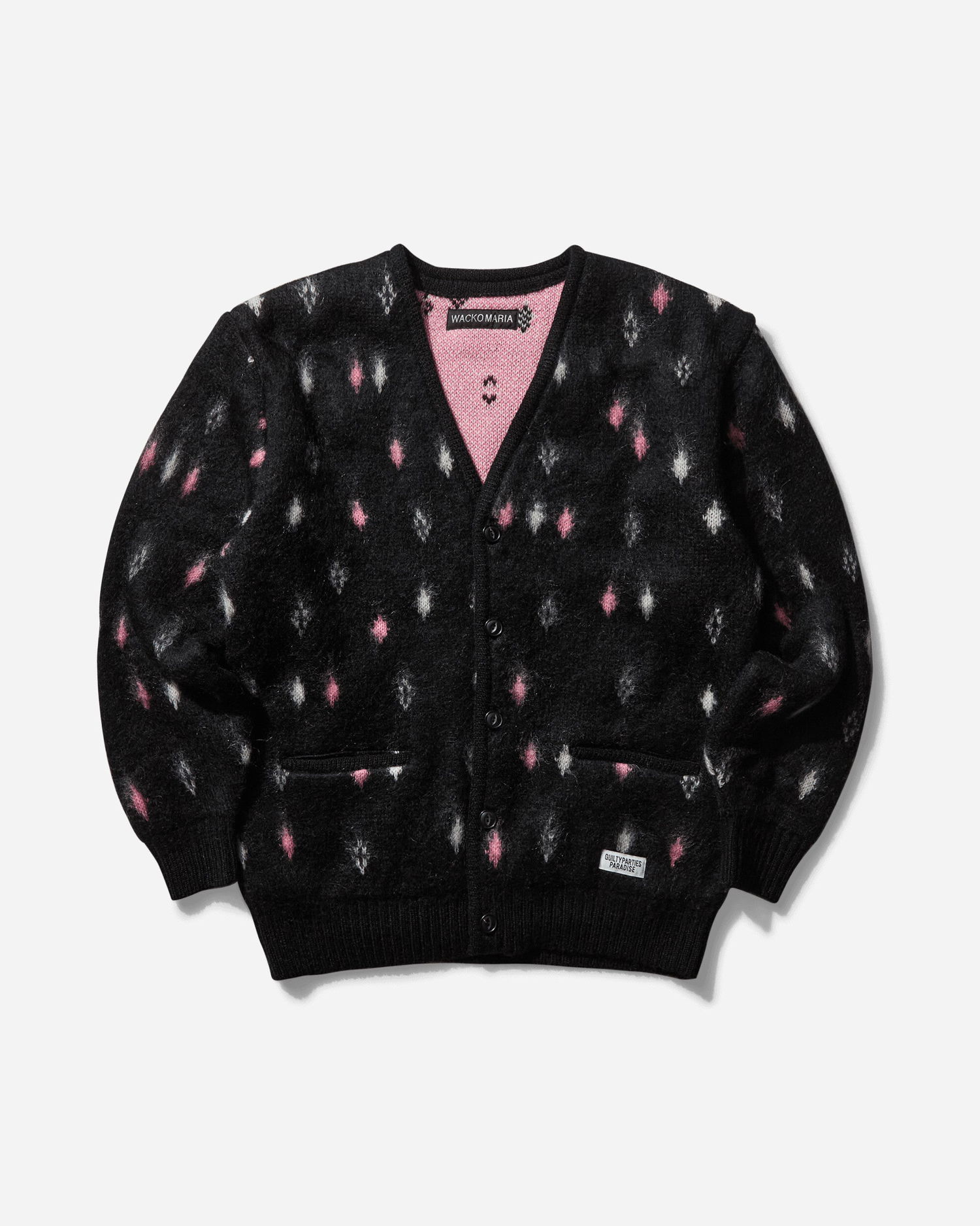 Пуловер WACKO MARIA Diamond Pattern Heavy Mohair Cardigan Черно | 24FW-WMK-KN20 BLACK, 1