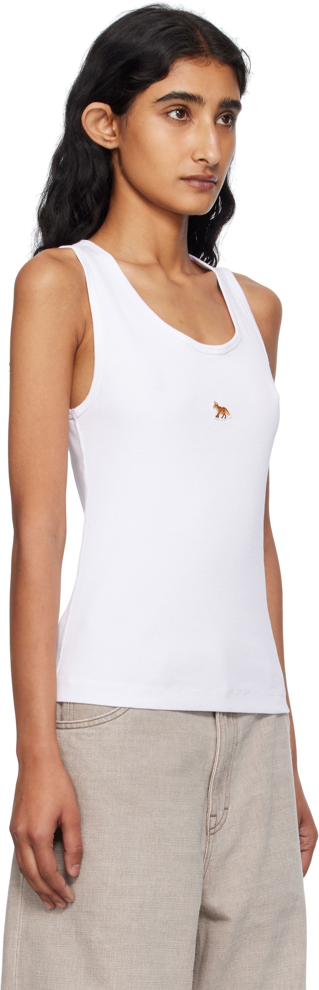 Потник MAISON KITSUNÉ Maison Kitsuné 'Baby Fox' Ribbed Tank Top Бяло | PW00623KA0033, 1