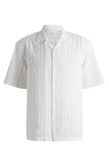 Риза BOSS Relaxed Fit Broderie Anglaise Shirt Бяло | 50539236, 0