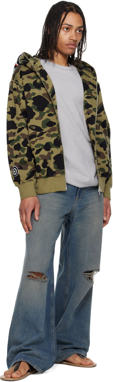Суитчър BAPE A Bathing Ape 1st Camo Jacquard Shark Full Zip Hoodie Зелено | 001ZPL301304M, 3