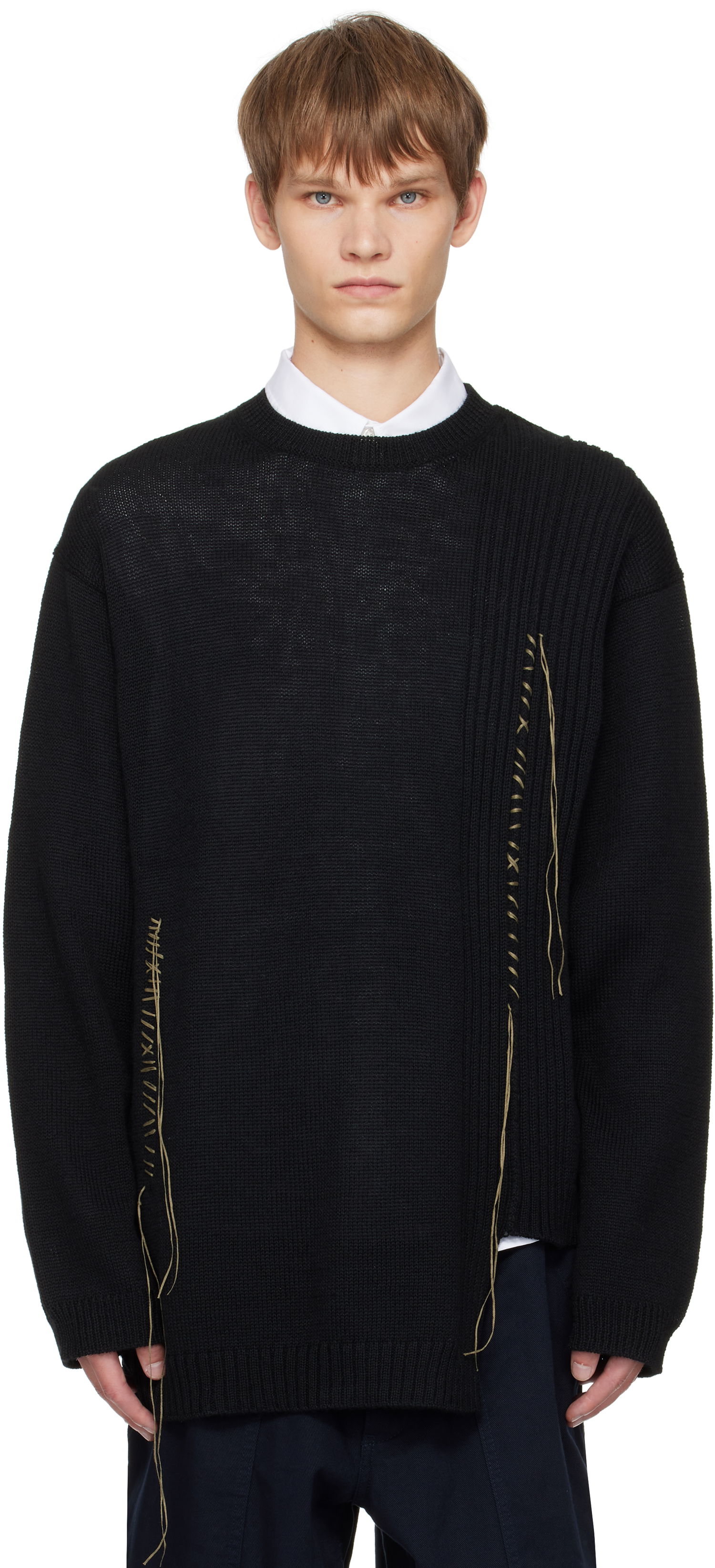 Пуловер Yohji Yamamoto YOHJI YAMAMOTO Round Neck Stitch Detail Sweater Черно | HL-K25-196, 0