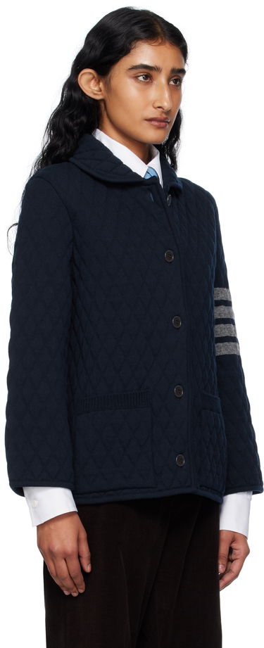 Яке Thom Browne Thom Browne Quilted Knit Merino Wool 4-Bar Work Jacket Тъмно синьо | FKJ117A-Y1029, 1