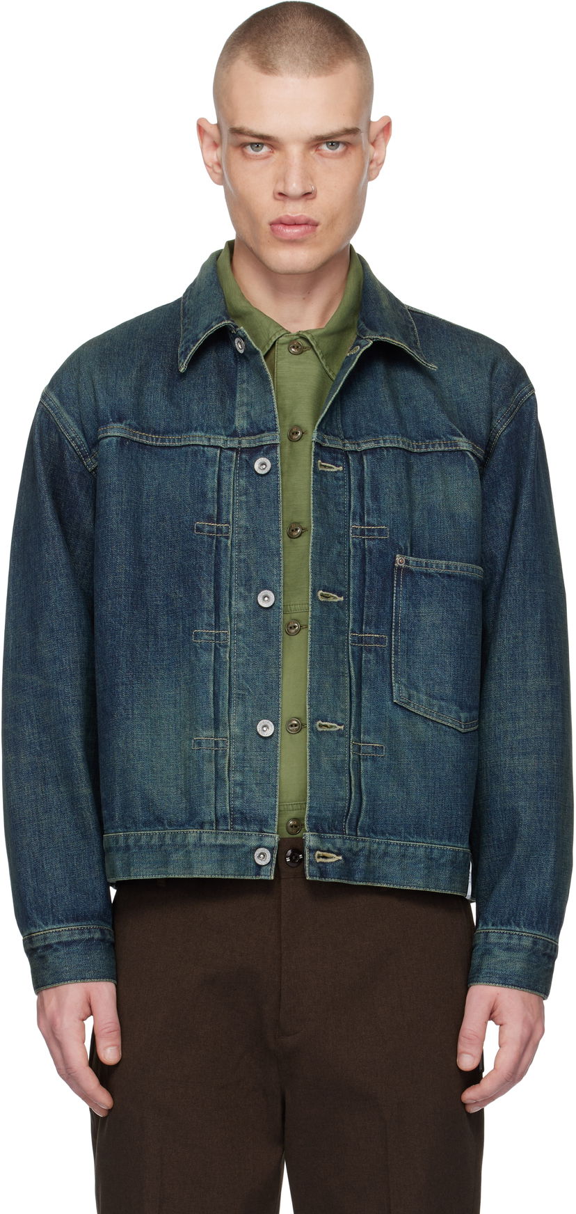 Яке бомбър Neighborhood Washed Denim Jacket Синьо | 242XBNH-JKM02