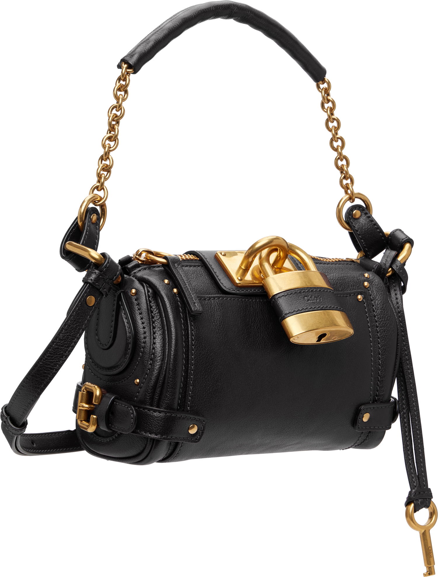 Чанта през рамо CHLOÉ Small Paddington Leather Chain Bag with Padlock Черно | CH25WS803P75, 1