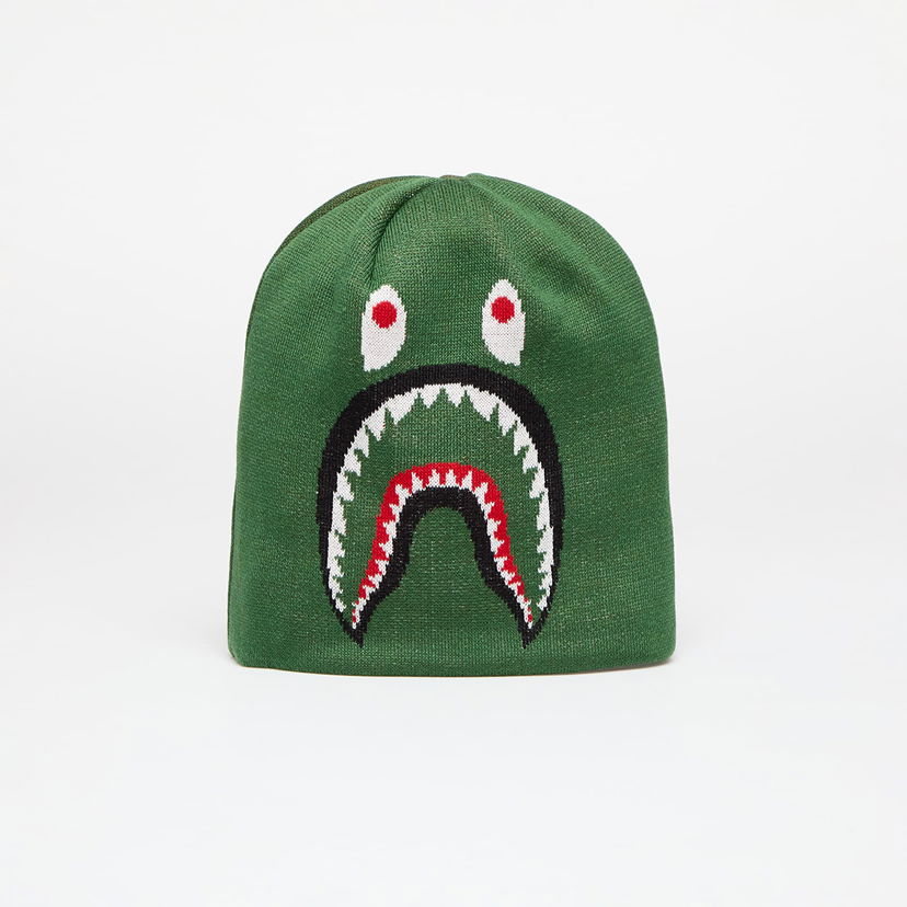 Шапка BAPE Knit Beanie Hat With Shark Graphic Зелено | 001HTK701007M GRN