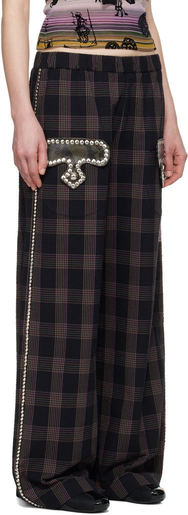 Панталони Chopova Lowena Chopova Lowena Annex Plaid Trousers with Mushroom Appliqué Черно | 4099, 1