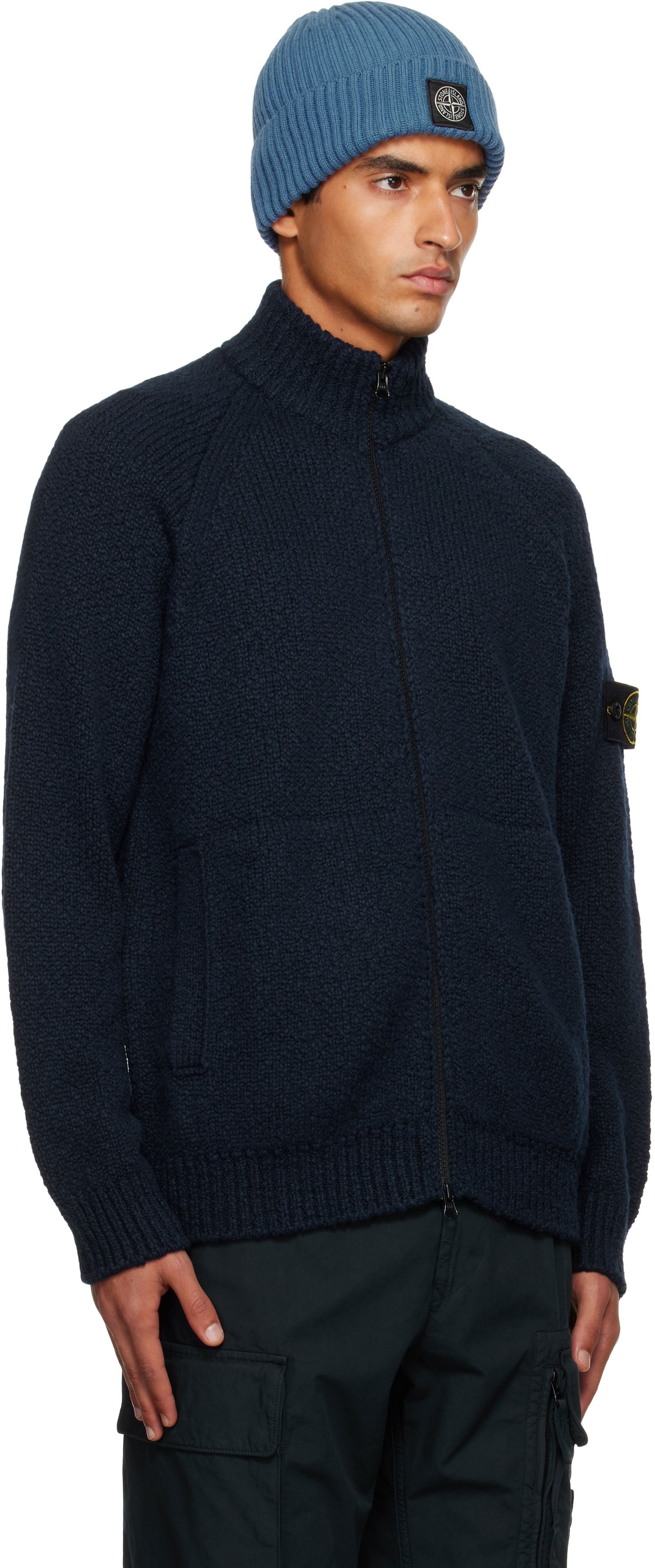 Пуловер Stone Island Stone Island Wool Zip Cardigan Тъмно синьо | K2S15 5100051 S00N1, 1