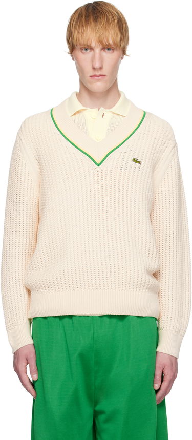 Пуловер Lacoste Lacoste V-Neck Striped Tennis Sweater Бежово | AH9303_GIH, 0