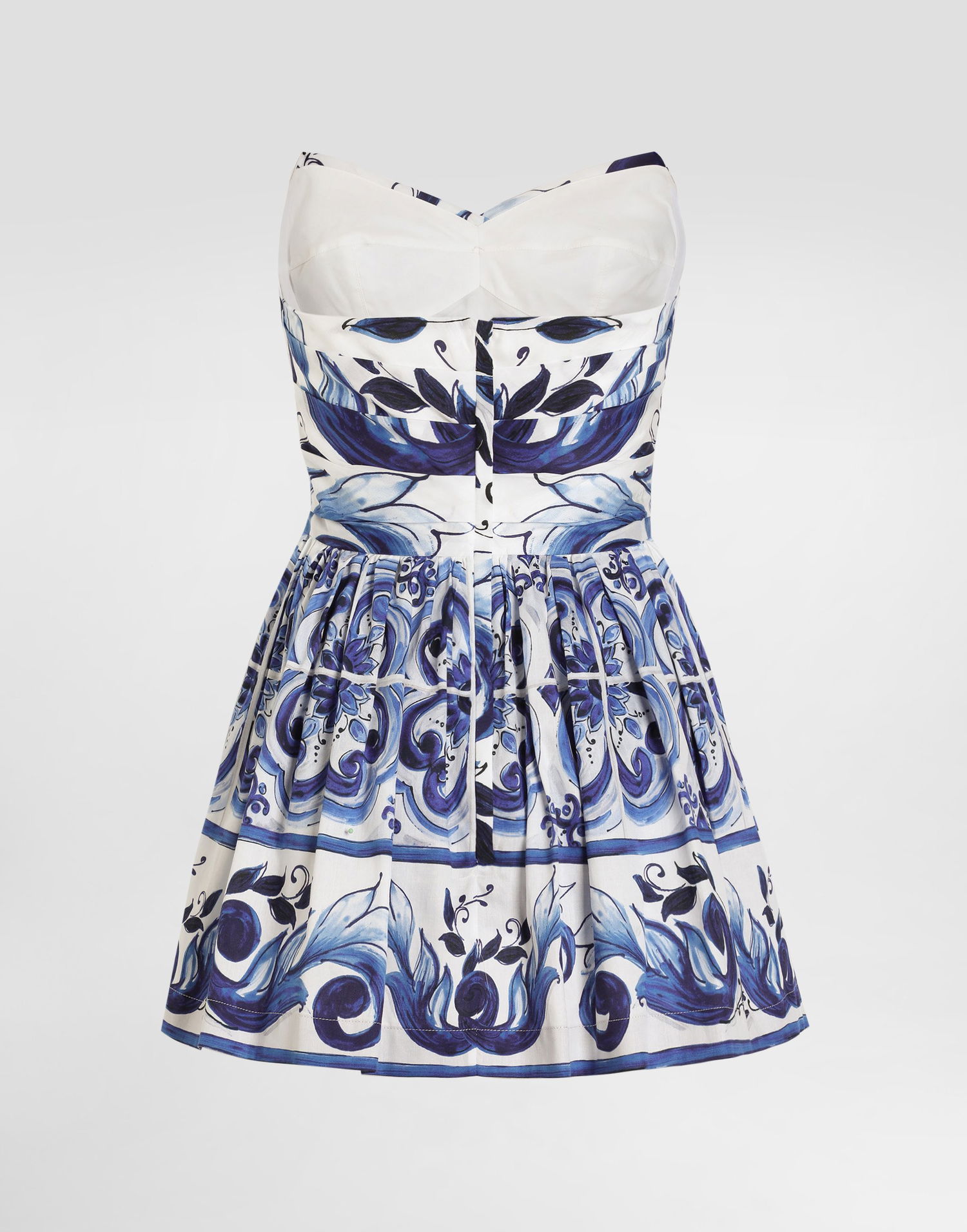 Pокля Dolce & Gabbana DG EXCLUSIVE Majolica-print Cotton Satin Strapless Pleated Mini Dress Многоцветен | I6KI3WHS5T1HY3TN, 1